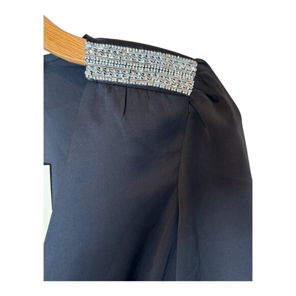 Ramy Brook Dress Women 00 Black Satin Rhinestone Embellished Foxy Mini Cocktail - Picture 6 of 15